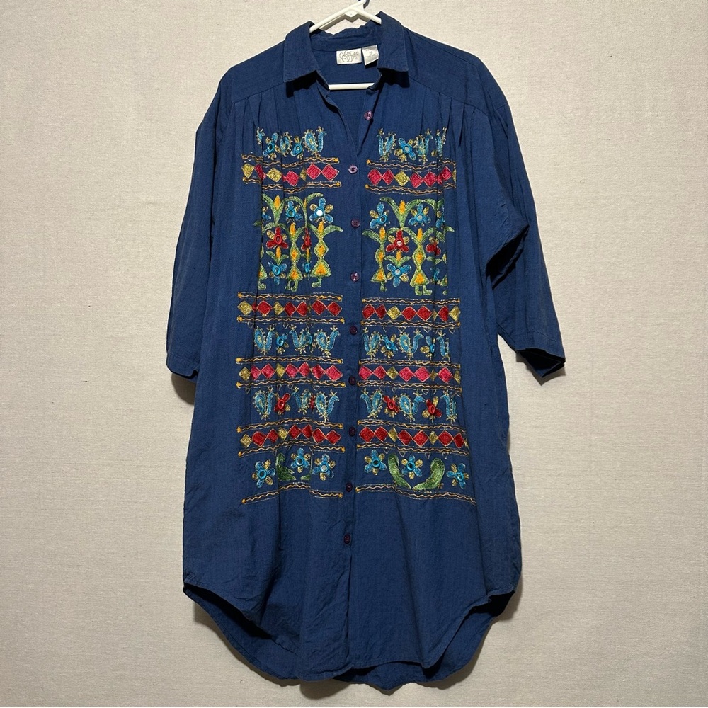 Vintage Embroidered Shirt Dress - size M